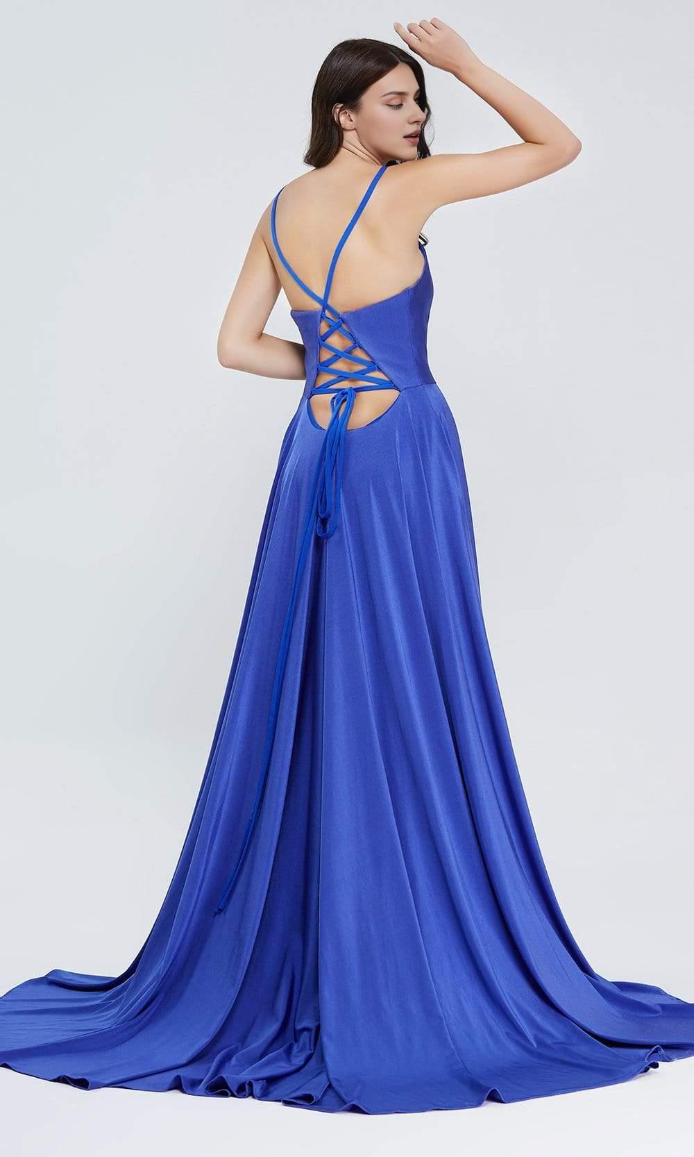 Gowns Evening Dresses/  Deep V-Neck Sleeveless Lace Up Back Satin A-Line With High Slit Prom Dress/ Evening Dresses/ Formal Women's Dresses/ Prom Dress Shops